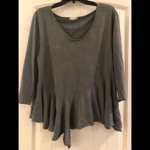 Distressed Asymmetrical Peplum Top